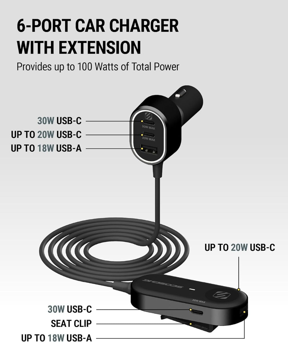 Scosche CPD100EX-SP Front & Back Seat USB-C & USB-A Charger