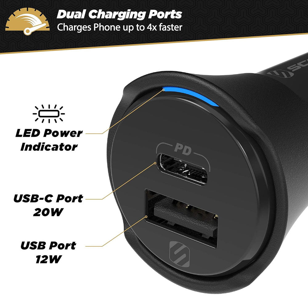 Scosche CPDCC32 PowerVolt USB Type-C 3.0 20W Fast Dual Car Charger