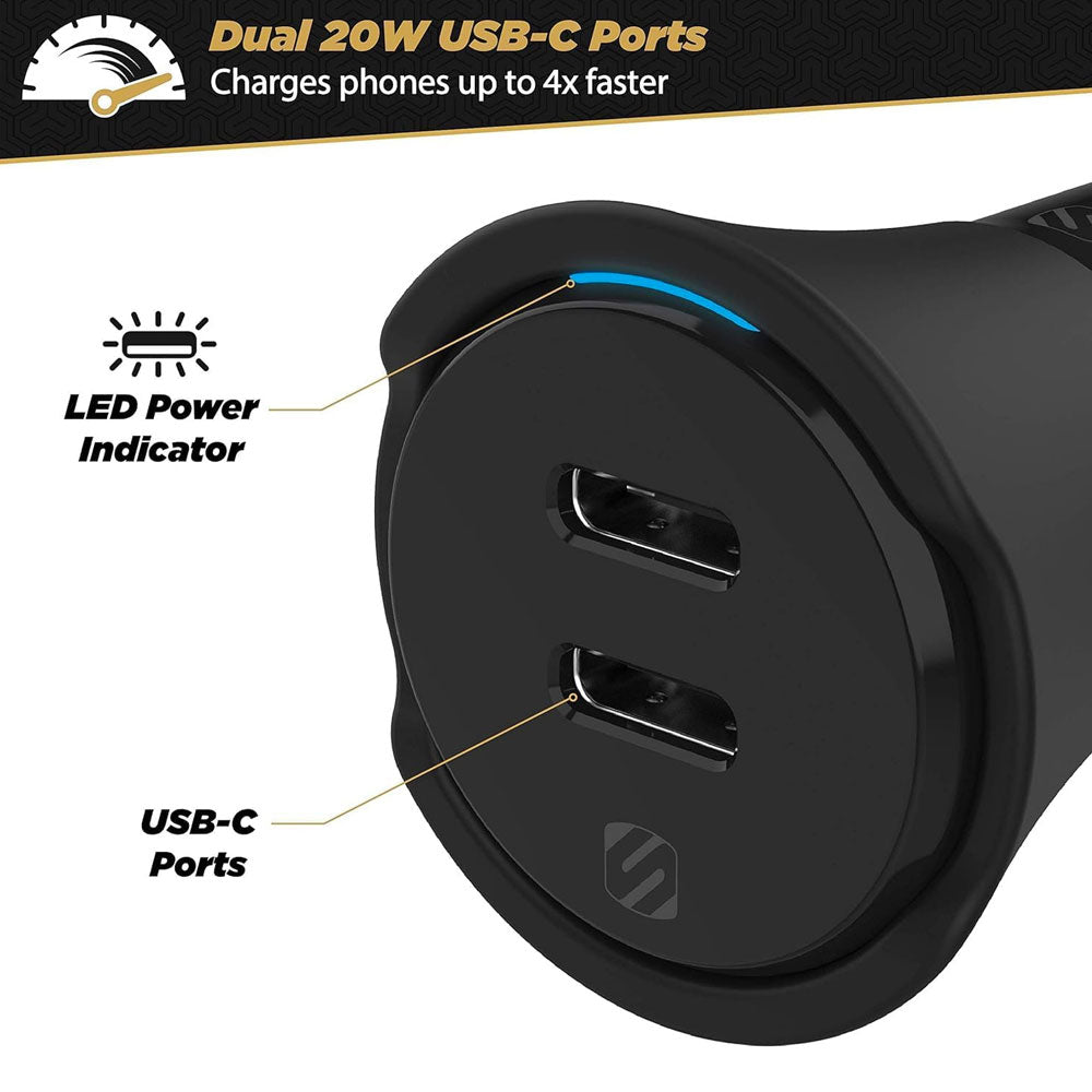 Scosche CPDCA32 PowerVolt 20W USB Type-C and 12W USB Type-A 3.0 Fast Car Charger