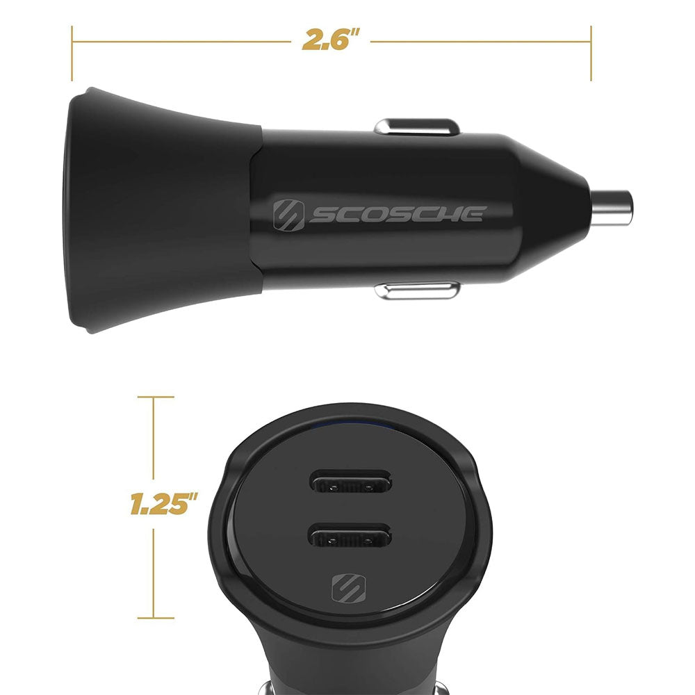 Scosche CPDCC32 PowerVolt USB Type-C 3.0 20W Fast Dual Car Charger