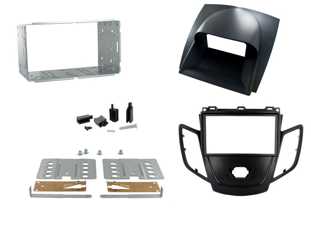 Ford Fiesta 2008-2017 Double Din Black Fascia With Grey Display Fascia Adaptor CT23FD25