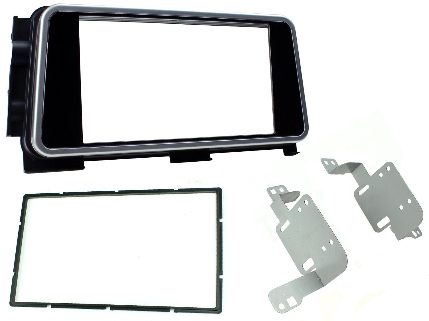 Nissan Kicks, Micra black (gloss) with silver trim Double Din Stereo Fascia Panel CT23NS37