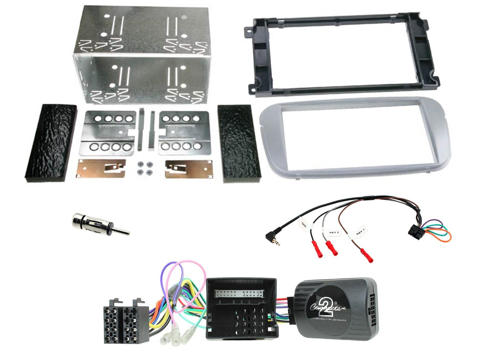 Ford Focus, Mondeo 2007-2014 Silver Double Din Car Stereo Fascia Fitting Kit ACV 621114-19-2 CTKFD67