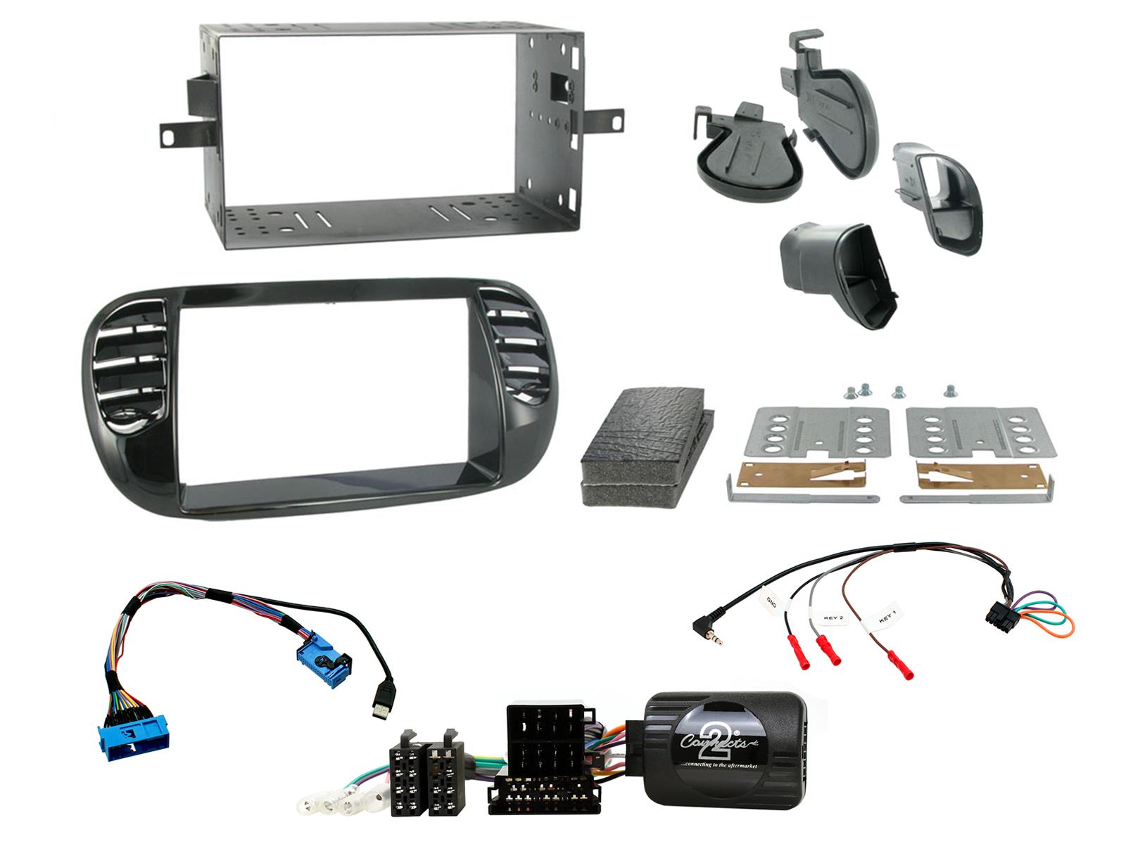 Fiat 500 2007-2015 Complete Double Din Installation Kit in Black CTKFT02