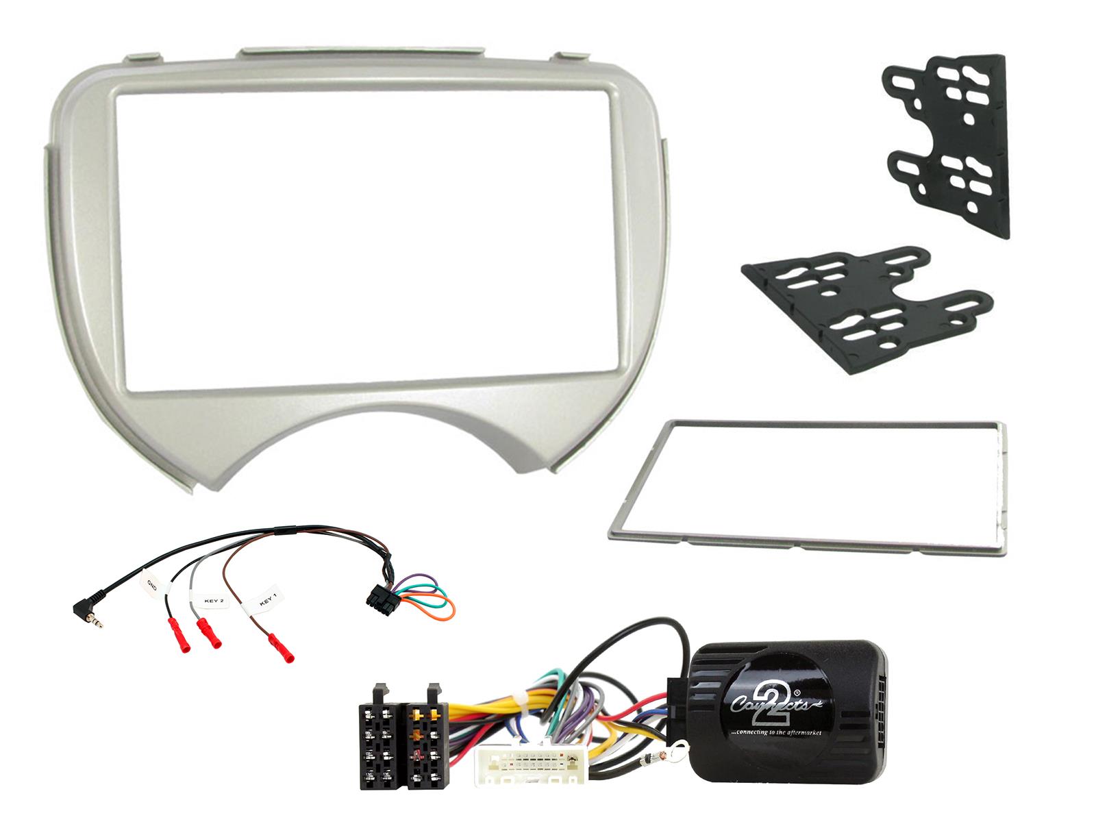 Nissan Micra 2010 - 2013 Double Din Silver Fitting Kit Fascia, Steering Control CTKNS02