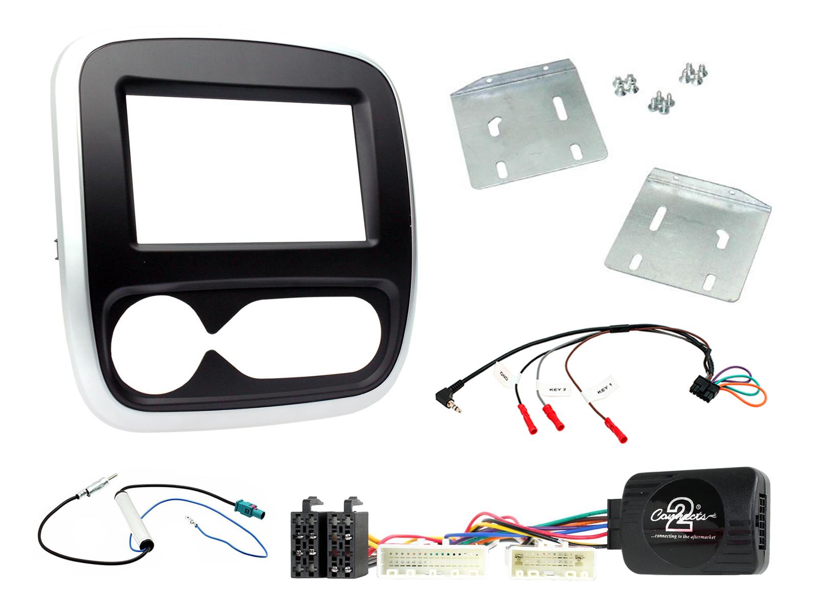 Renault Trafic 2017-2019 matt black (with silver trim) Double Din Facia Kit CTKRT10