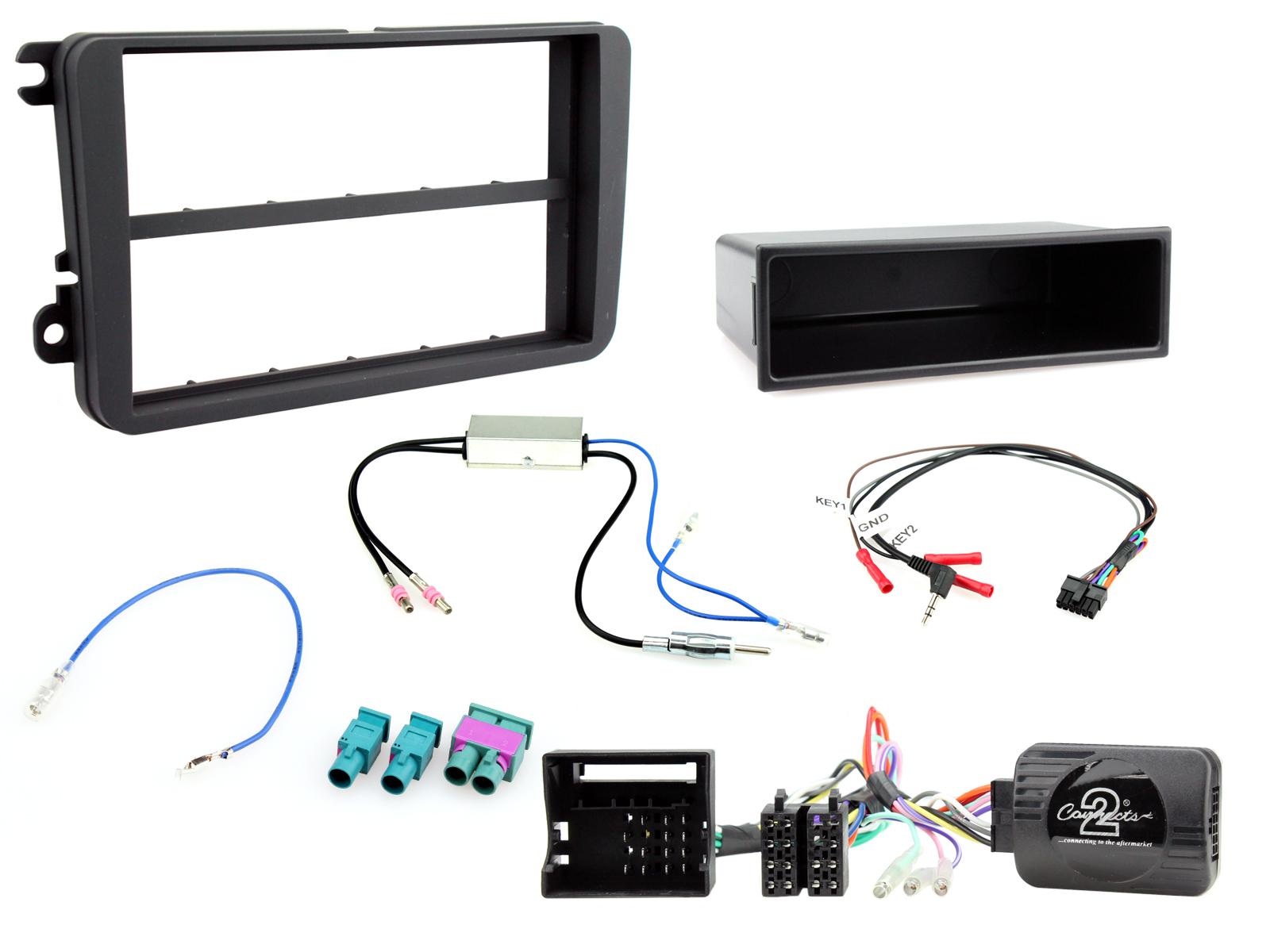 VW  Amarok, EOS, Golf, Jetta, Polo, Passat, Caddy, Polo, EOS, Jetta, Scirocco, Passat, Scirocco, Tiguan, Touran, Vento Complete Double Din Fitting Kits CTKVW04