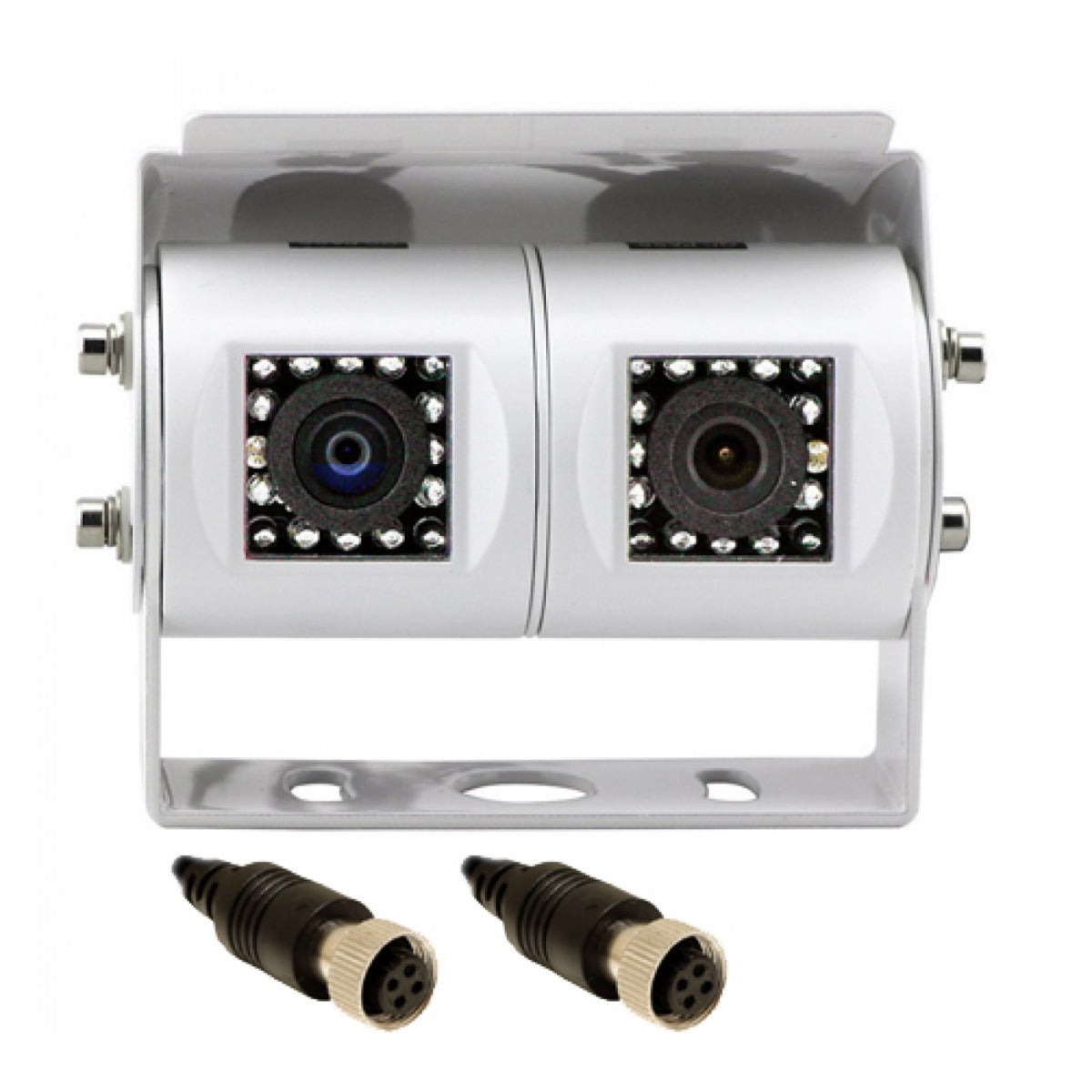 White DUAL LENS rear view heavy duty camera with adjustable bracket NTSC CVC-UNI-330