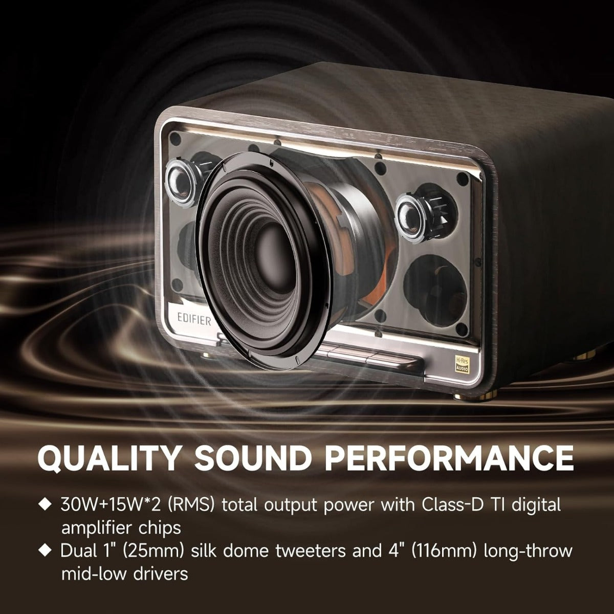 EDIFIER D32 Hi-Res Audio 60W Tabletop Wireless Speaker - Black/Walnut
