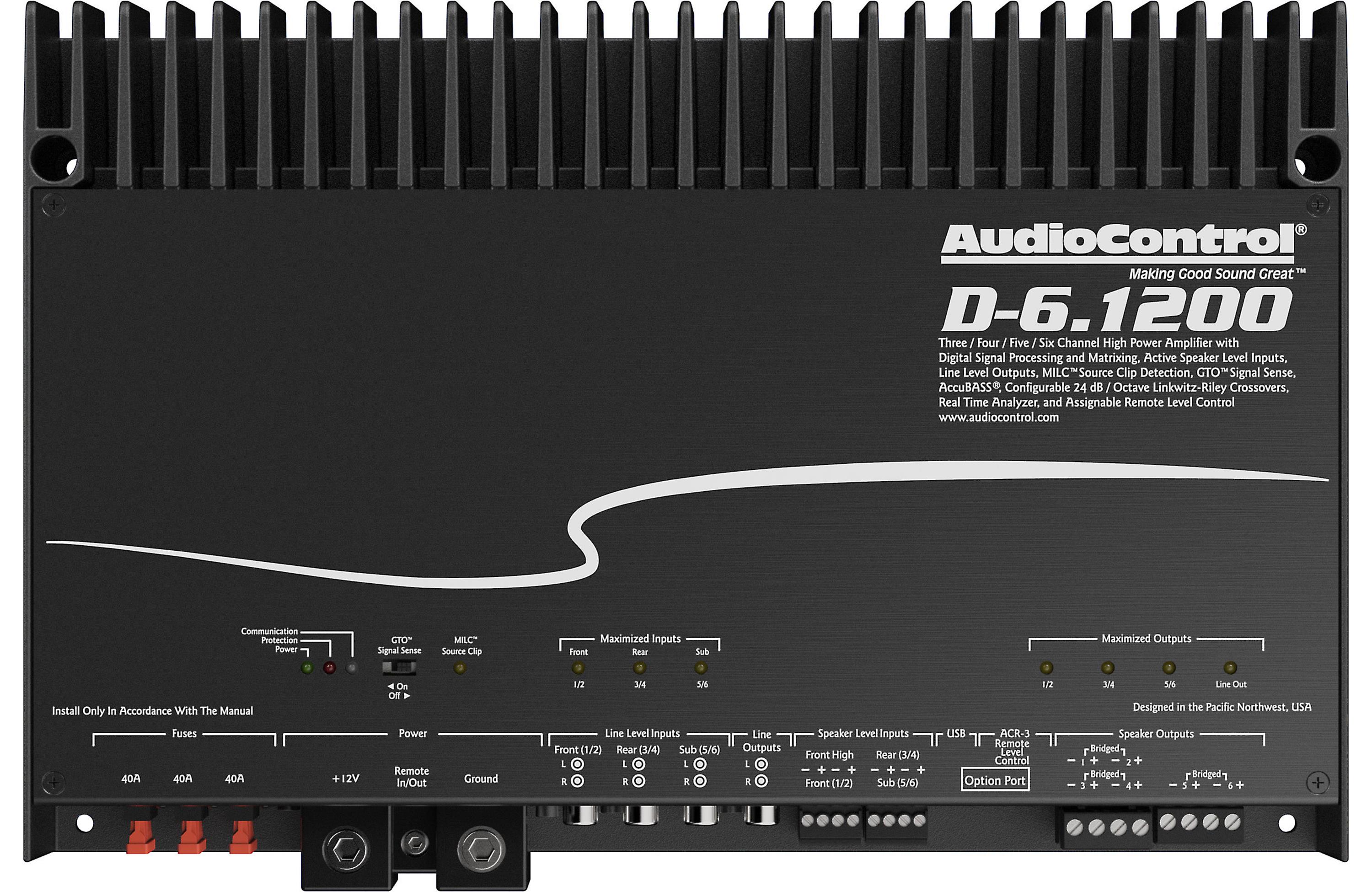 AudioControl D-6.1200 4 ohm Stable 6-Channel Class-D Amplifier w/ Digital Signal Processing