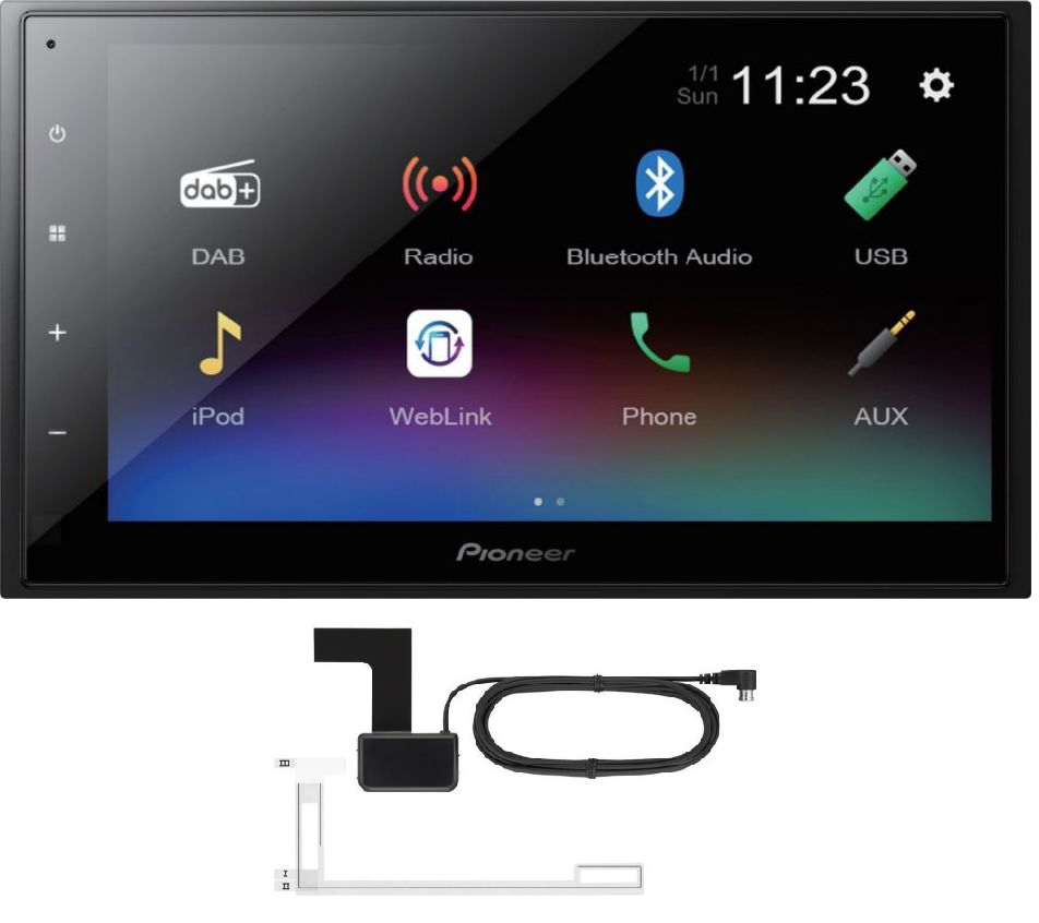 Pioneer DMH-A340DAB 6.8” Double Din Touch Screen DAB Radio, WebLink, Smartphone Mirroring, Bluetooth & USB DAB Aerial
