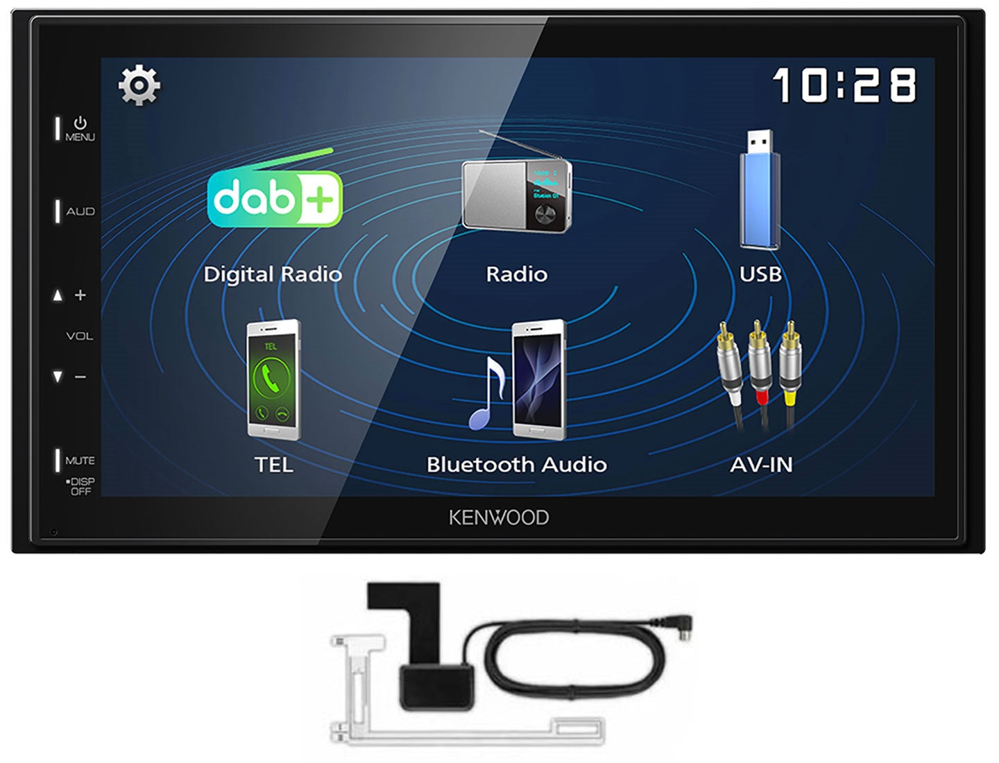 Kenwood DMX129DAB Short Body Bluetooth USB MP3 6.8" WVGA DAB Radio  Media Receiver Aerial