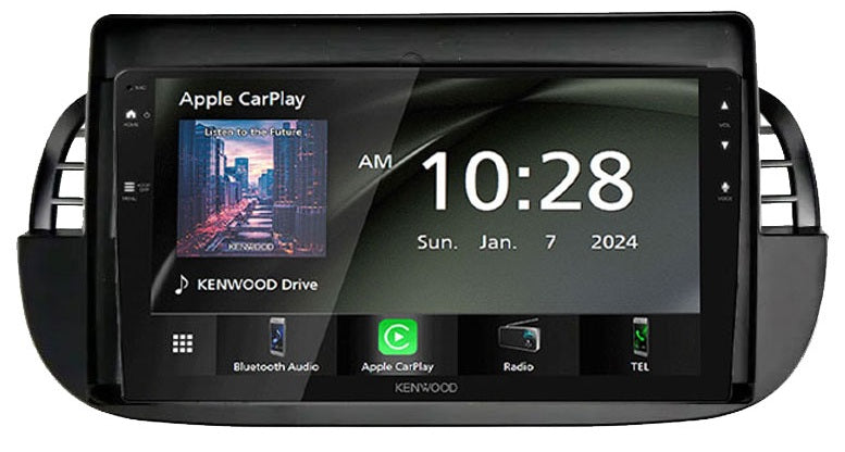 Fiat 500 2007-2015 Kenwood 9.0" Wireless CarPlay / Android Auto Mirroring Screen Complete Stereo Pack