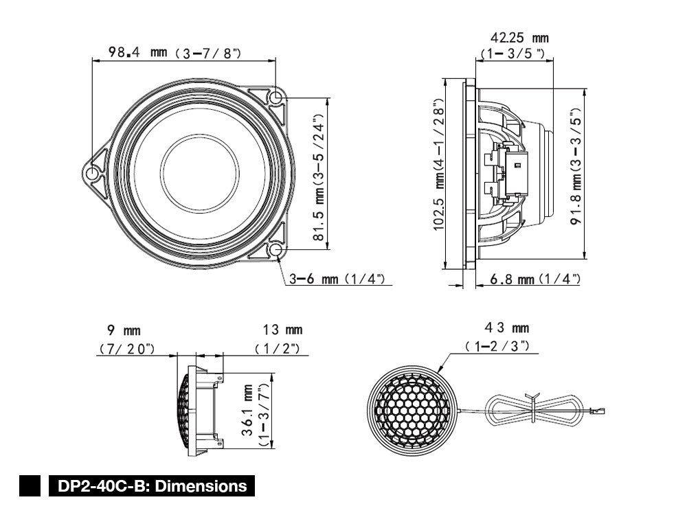 Alpine DP2-40C-B 4-inch 2-Way 100W Component Car Door Speakers for BMW, Plug & Play