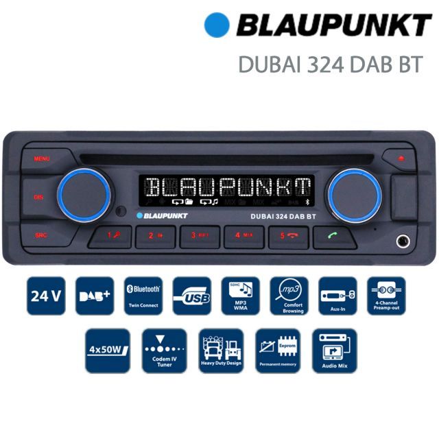 Blaupunkt Dubai 324DAB BT 24volt radio with DAB+ Bluetooth CD player USB MP3 AUX input for bus, lorry