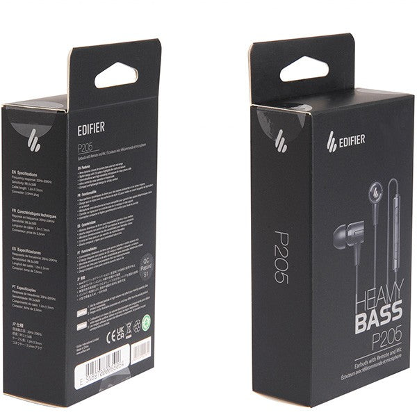 EDIFIER P205 Heavy Bass Wired Earbuds with Remote and Mic - Black