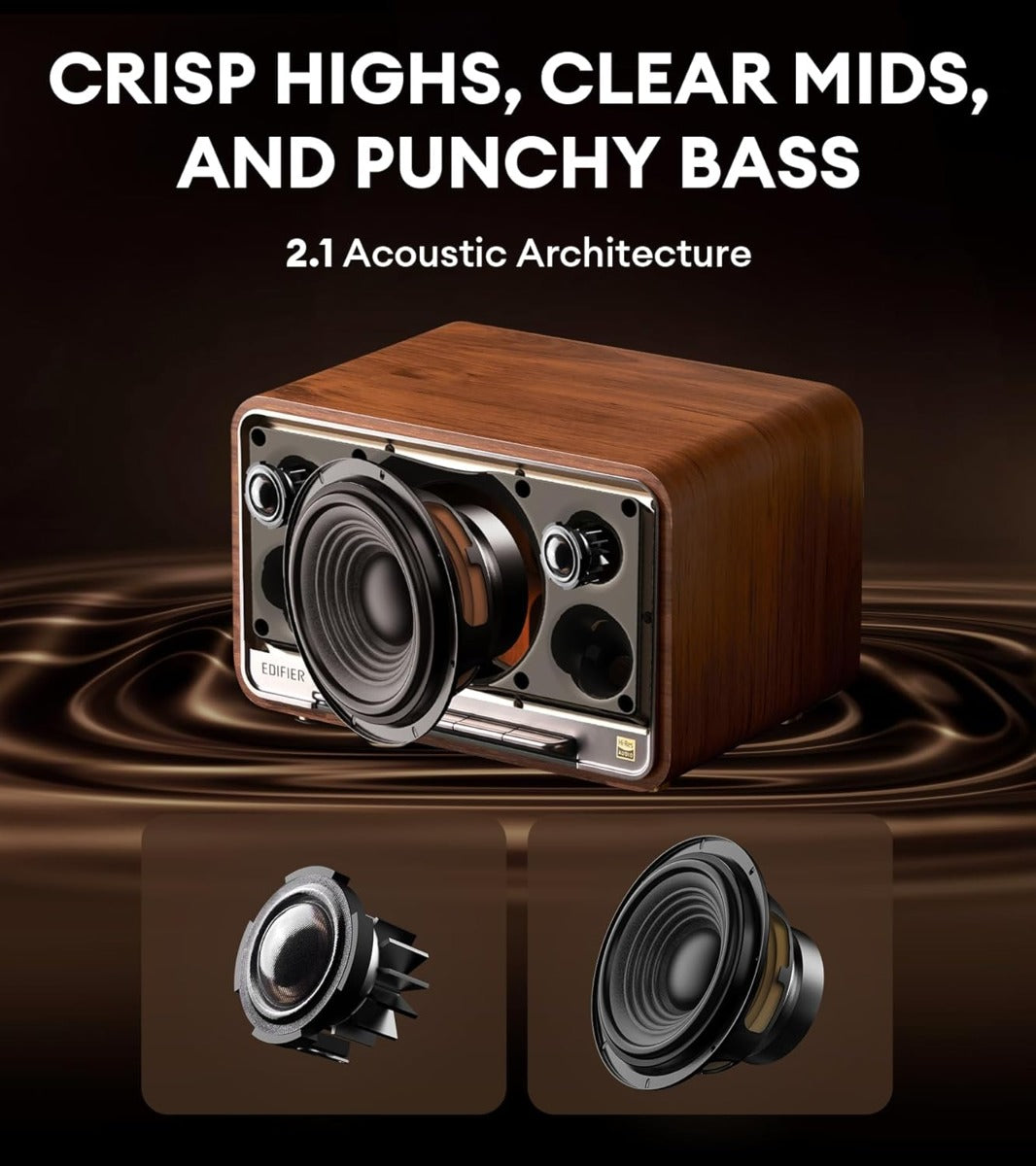 EDIFIER D32 Hi-Res Audio 60W Tabletop Wireless Speaker - Brown