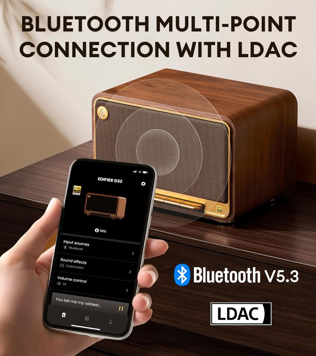 EDIFIER D32 Hi-Res Audio 60W Tabletop Wireless Speaker - Brown