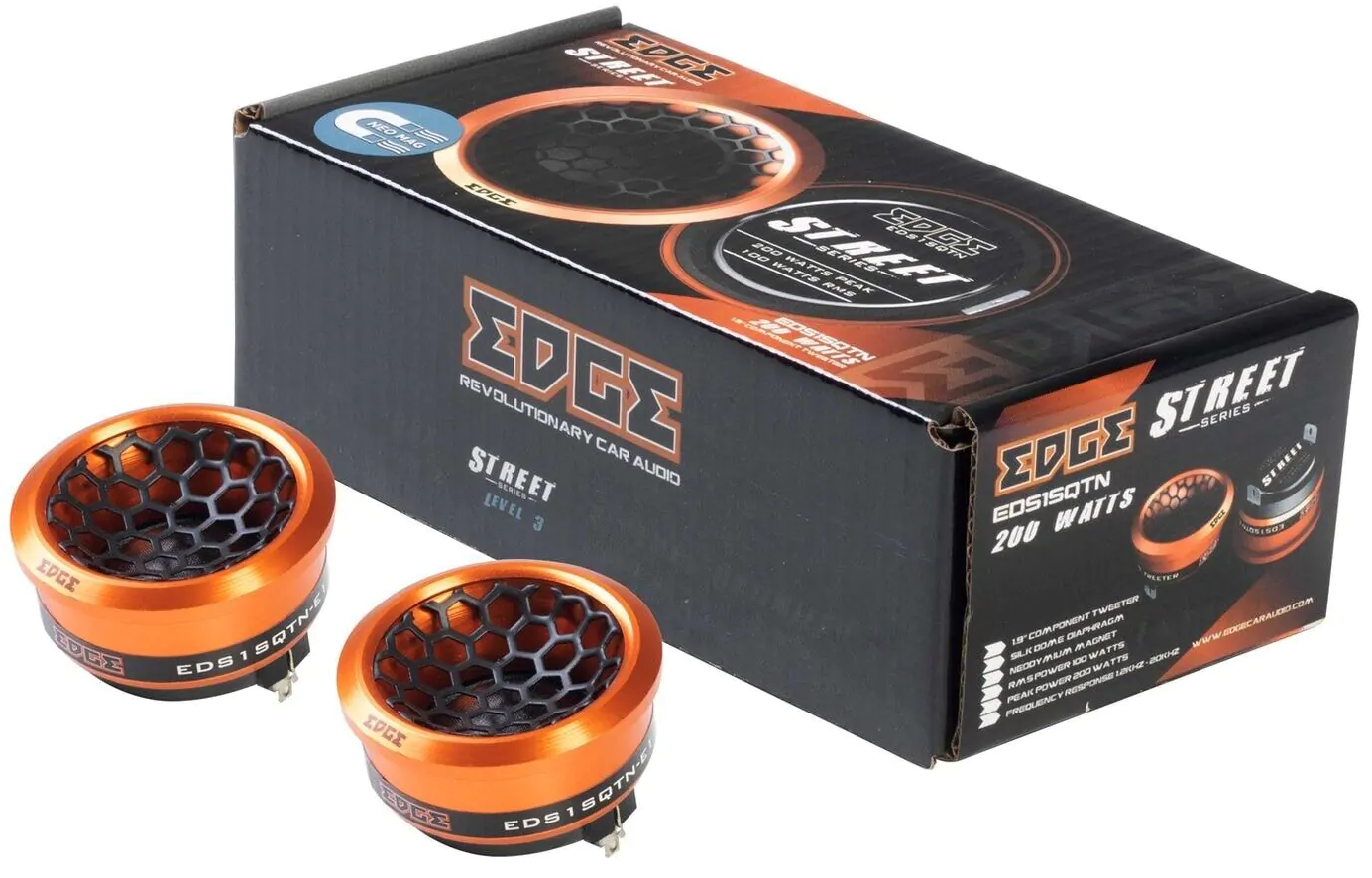 Edge EDS1SQTN-E1 Street Series 1.9" Silk Dome Car SPL Tweeter 200W Total Power - PAIR