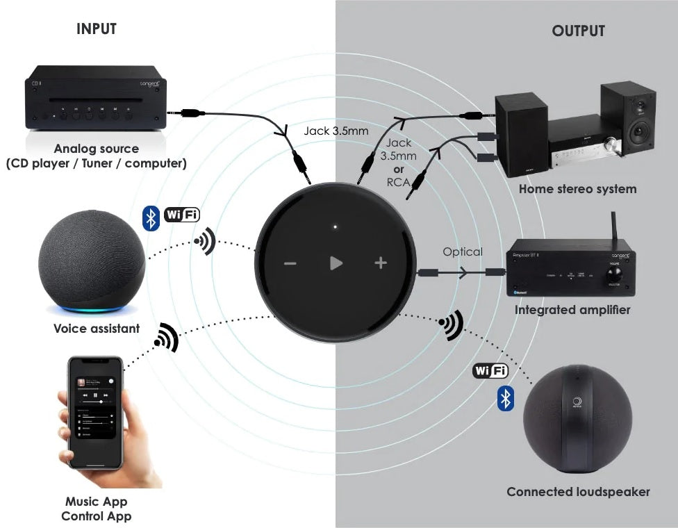 Elipson WM Multiroom Network Player Stream Remotely via WiFi, Airplay 2 or BT 5.2.