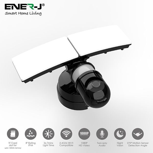 ENER-J SHA5294 Smart WiFi LED Floodlight Security Camera System 1080P - Black