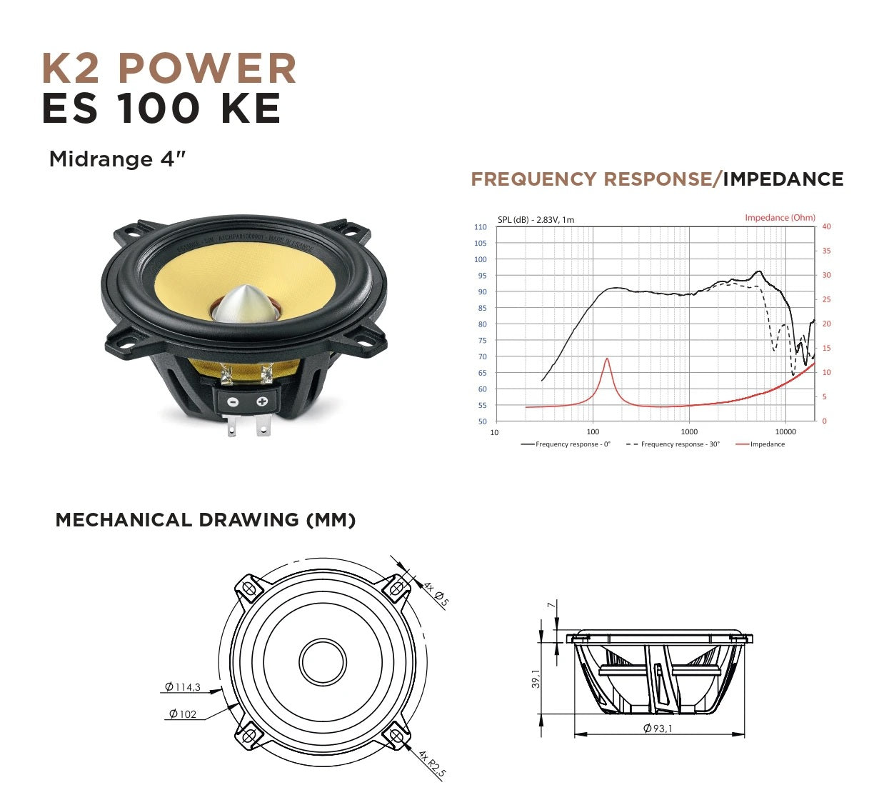 Focal ES100KE ELITE K2 PERFORMANCE Series 2-way 100mm 4 inch 120w Component  Speakers