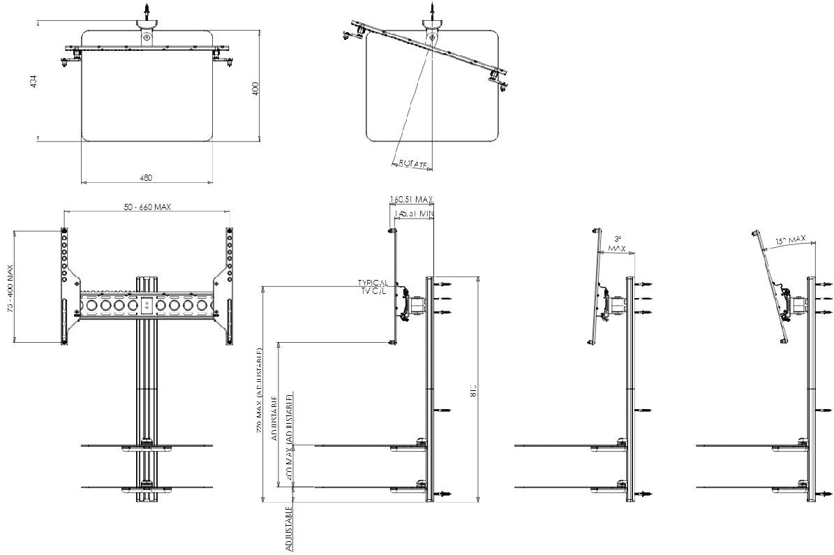 AVF ESL822B Tilt and Turn TV Mount with 2 AV Shelves for Screens Up To 60"