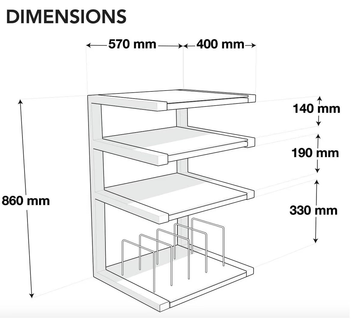 Norstone ESSE HiFi 4 shelf TV/ HI-FI Stand with vinyl records rack in Black/Walnut Finish ESSEVB