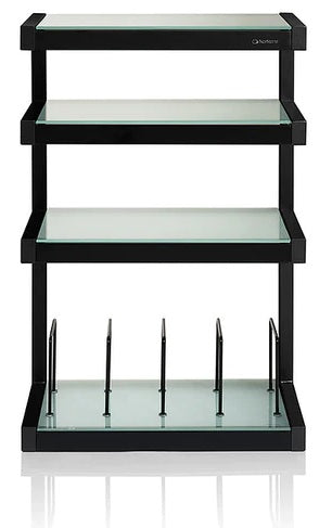 Norstone ESSE HiFi 4 shelf TV/ HI-FI Stand with vinyl records rack in Black/Frosted Finish ESSEVB