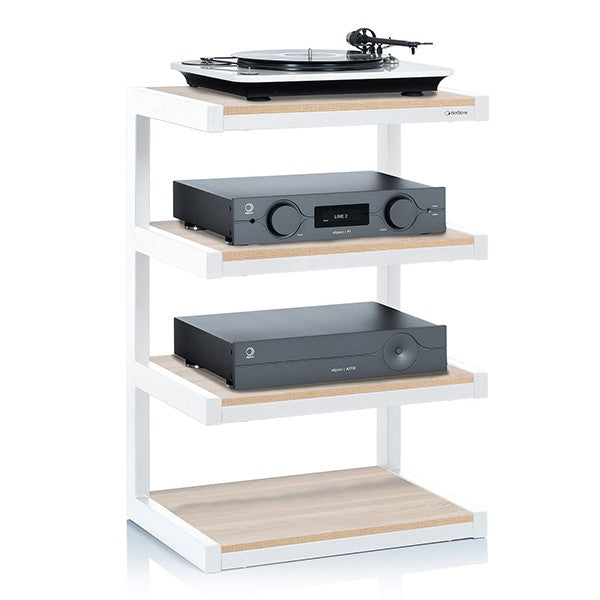 Norstone ESSE HiFi 4 shelf TV/ HI-FI Stand in White/Oak Finish