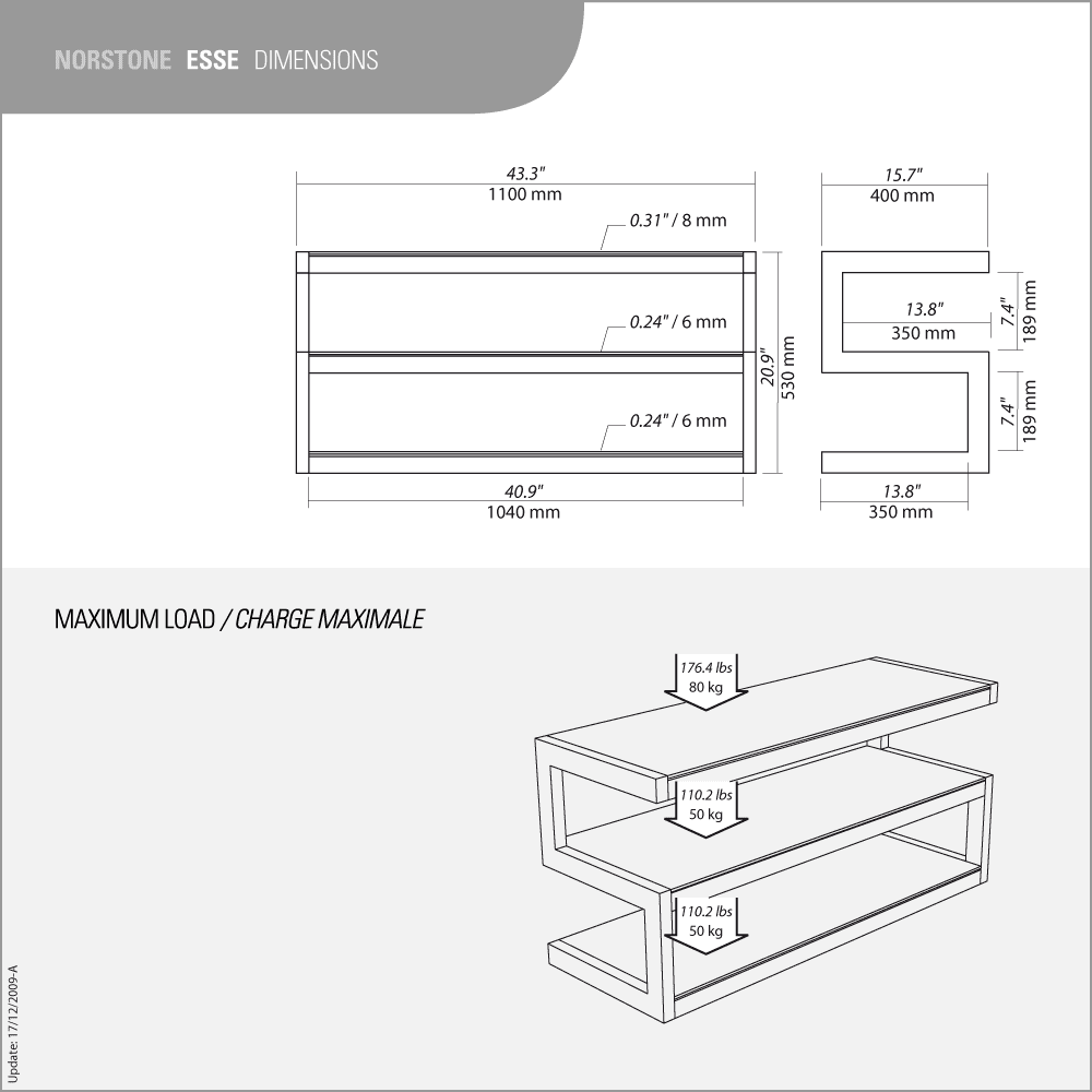 Norstone ESSEAVBK Esse “S” Shaped TV Stand / AV Rack 1100mm Black with Black Glass