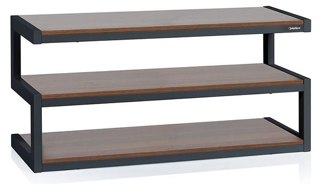 Norstone ESSEAVBW Esse “S” Shaped TV Stand / AV Rack 1100mm Black/Walnut with Walnut Veneer Shelves