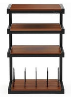 Norstone ESSE HiFi 4 shelf TV/ HI-FI Stand with vinyl records rack in Black/Walnut Finish ESSEVB