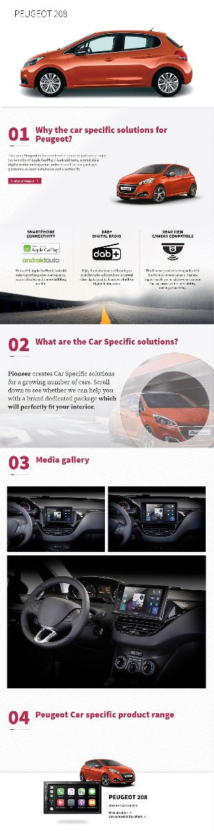 Pioneer SPH-EVO62DAB-208 Peugeot 208 / 2008  6.8" Multimedia Player with Bluetooth, DAB/DAB+, Spotify & Siri Eyes Free