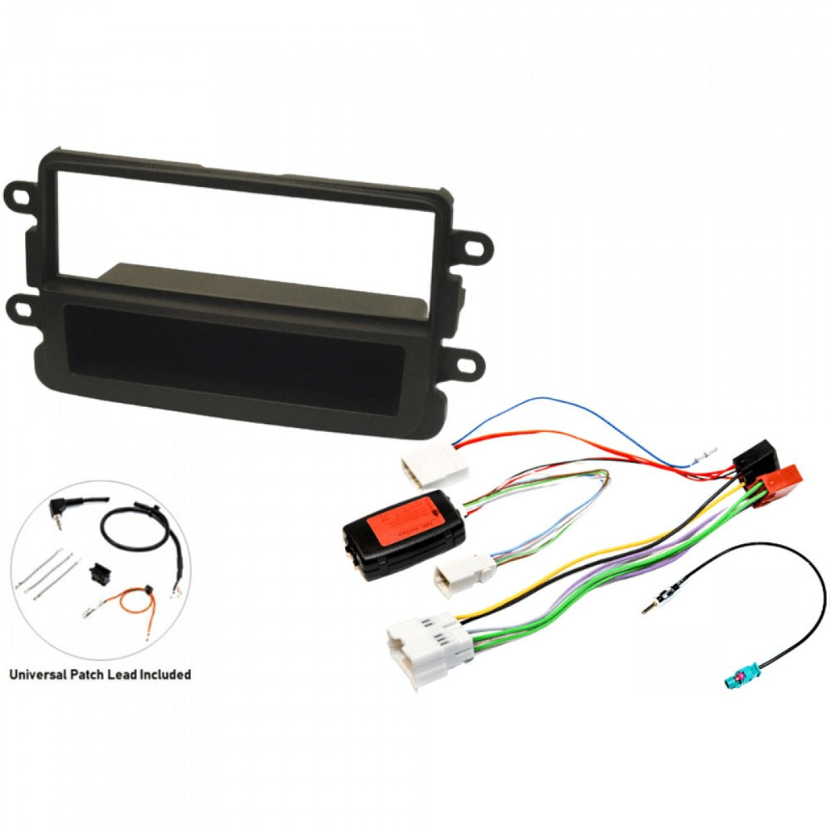 Dacia Duster, Dokker, Lodgy, Logan, Sandero Single DIN stereo fitting kit MATT BLACK (WITH SWC) FK-391-SWC