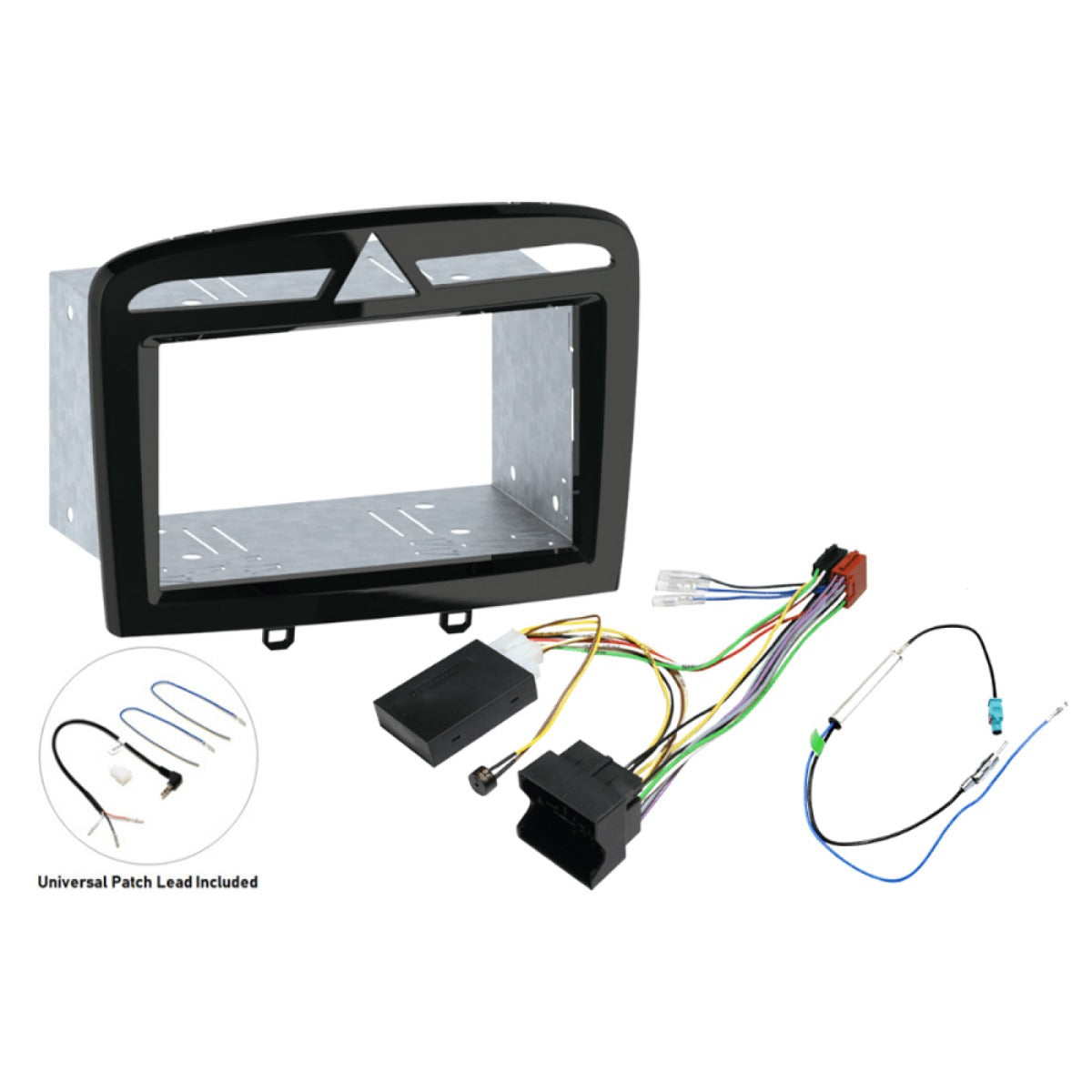Peugeot 308 (2008-2013) Double DIN car stereo upgrade fitting kit (PIANO BLACK WITH SWC and PDC) FK-915/3-PDC