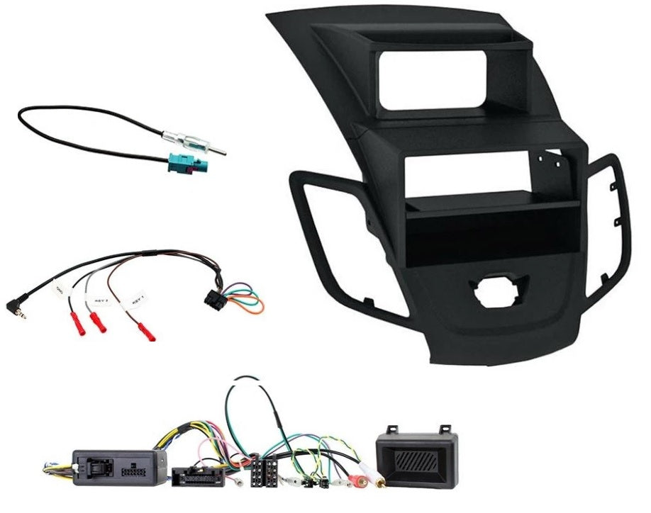 Ford Fiesta 2013-2017 Single/Double Double Din Steering Wheel Interface Fascia Loom Antenna Kit - Black