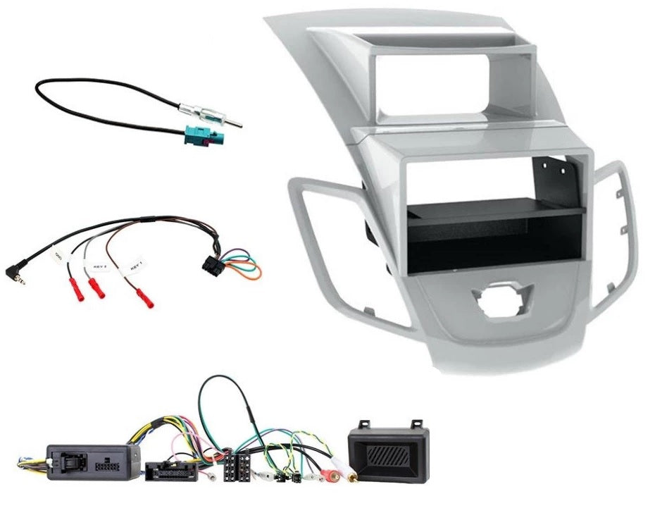 Ford Fiesta 2013-2017 Single/Double Double Din Steering Wheel Interface Fascia Loom Antenna Kit - Silver