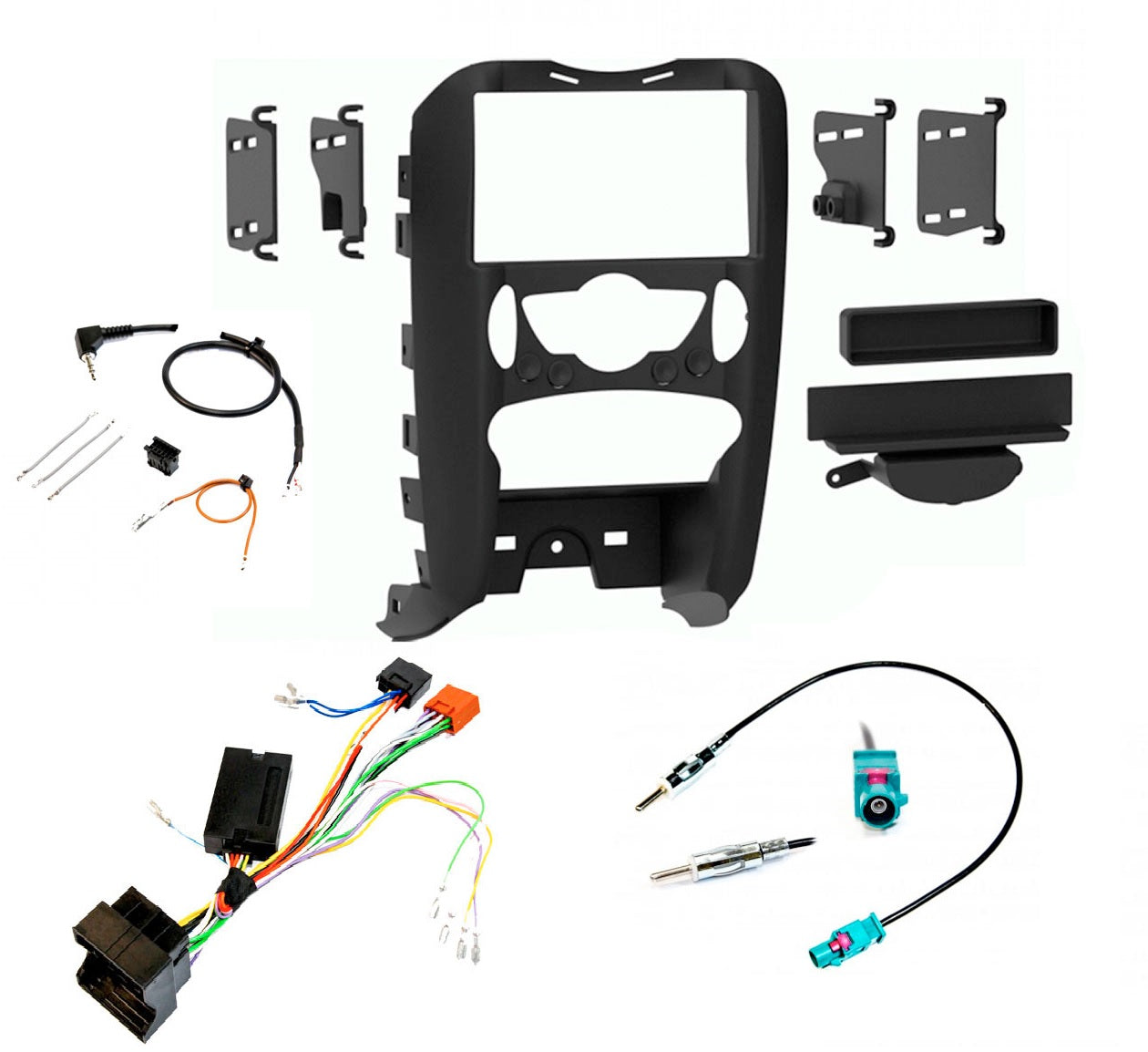 Mini Clubman, Coupe, Hatch, Roadster R55, R56, R57, R58, R59 Double Din Car Stereo Fascia Steering Antenna Fitting Kit