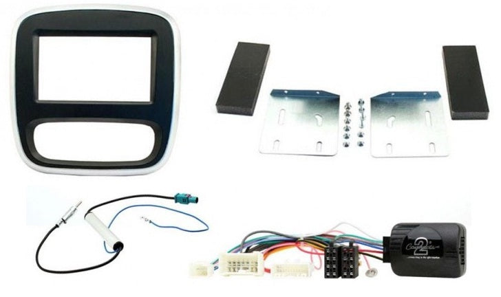 Vauxhall Trafic 2013 - 2015 Silver Piping Edge Double Din Stereo Fascia Steering Antenna Fitting Kit