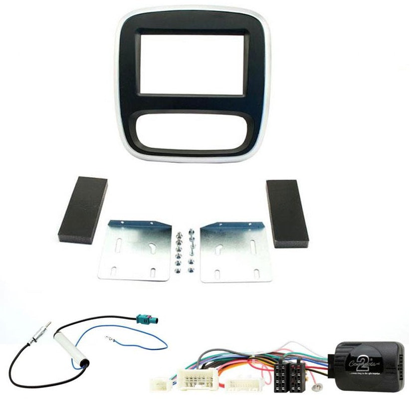 Vauxhall Trafic 2013 - 2015 Silver Piping Edge Double Din Stereo Fascia Steering Antenna Fitting Kit