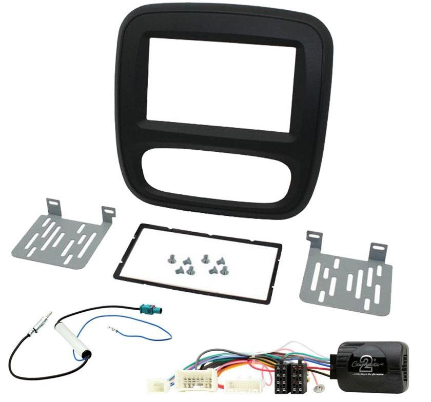 Vauxhall Trafic 2013 - 2015 Black Double Din Stereo Fascia Steering Antenna Fitting Kit
