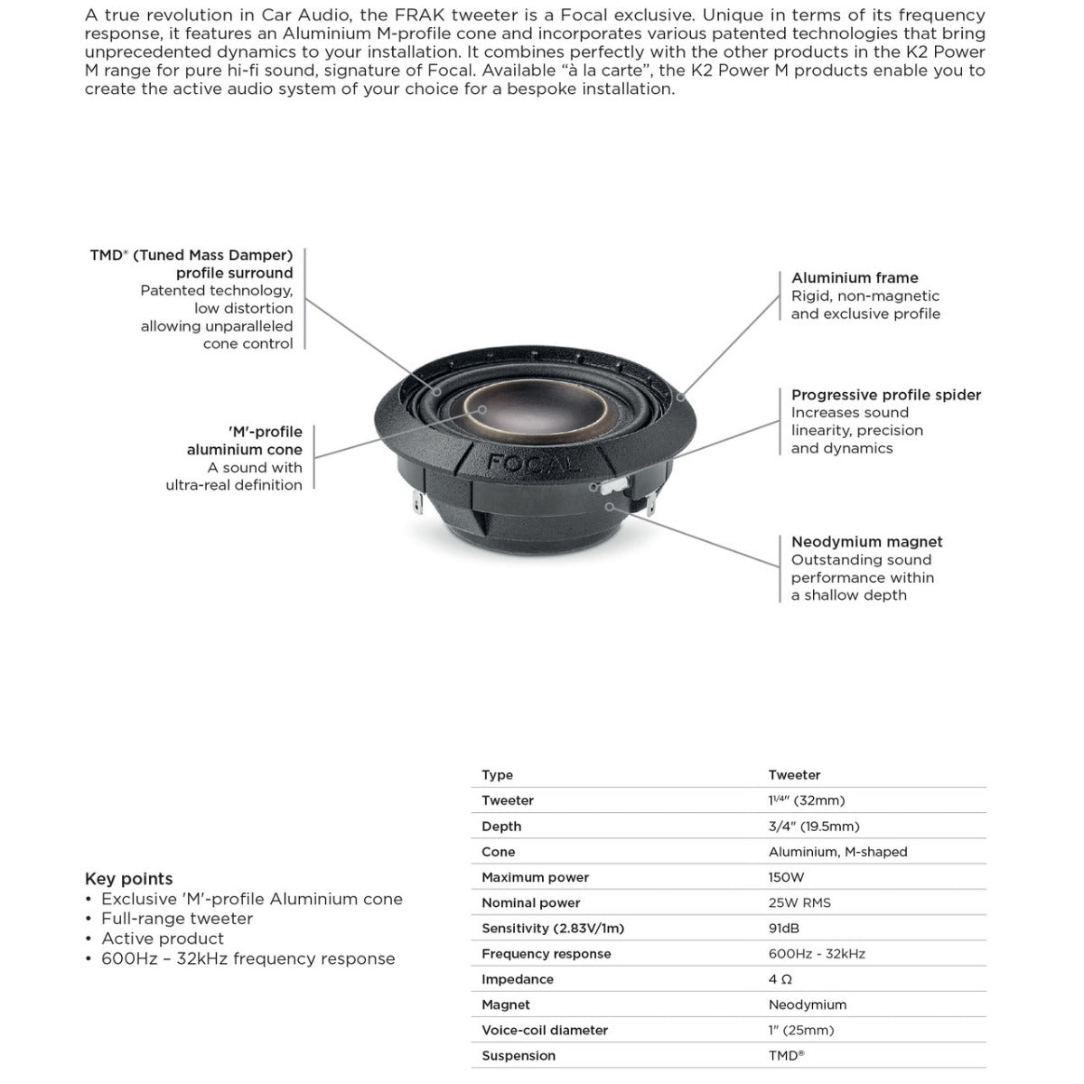 Focal FRAK K2M Power M Series 1-1/4" 'M'-profile inverted dome tweeters