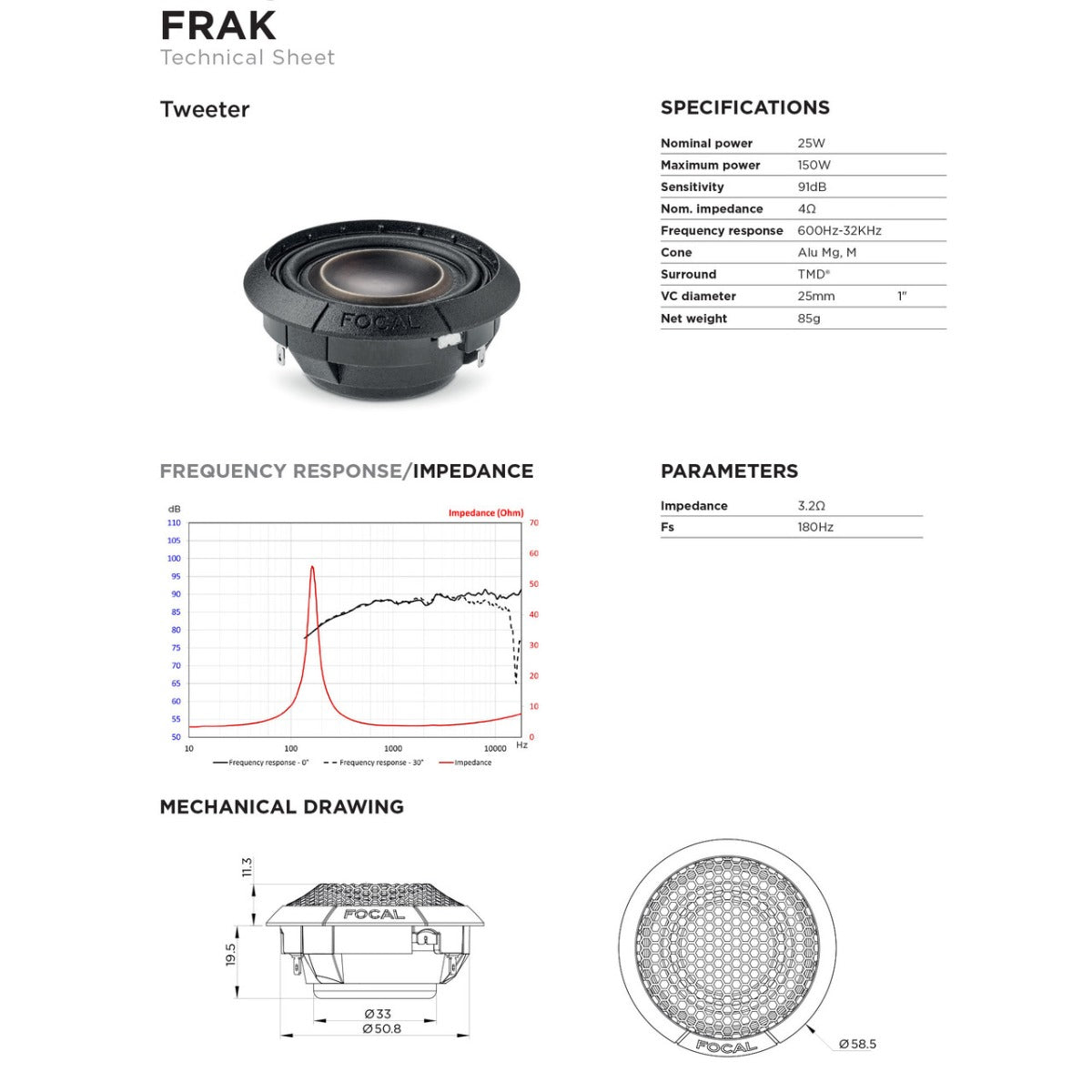 Focal FRAK K2M Power M Series 1-1/4" 'M'-profile inverted dome tweeters