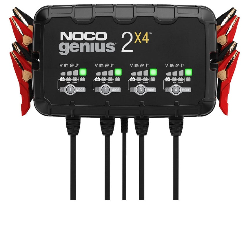 NOCO GENIUS 2X4 Battery Maintainer + Battery Desulfator 4-Bank 8 Amp Smart Battery Charger