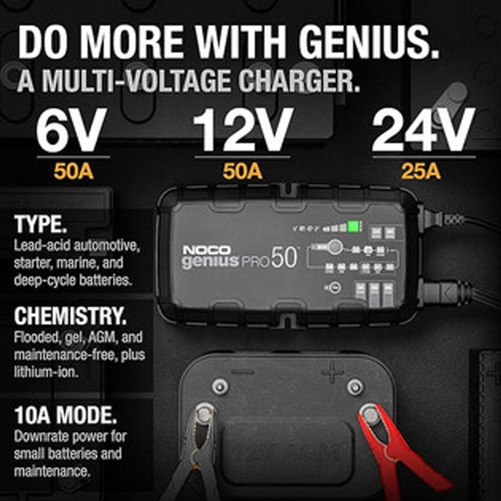 NOCO GENIUSPRO50 Battery Maintainer + Battery Desulfator 50A Smart Trickle Battery Charger 6V / 12V / 24V