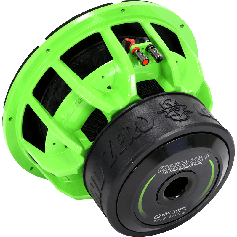 Ground Zero GZHW 25SPL GREEN 10" Inch 25cm Dual 1-Ohm SPL 2500 Watts Car Sub Subwoofer