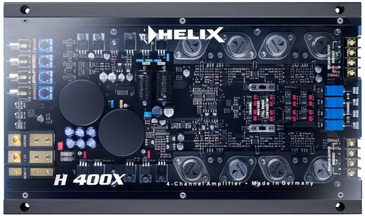 HELIX H 400X - 4 Channel 1000 Watts Class A/B Amplifier with integrated, active crossover