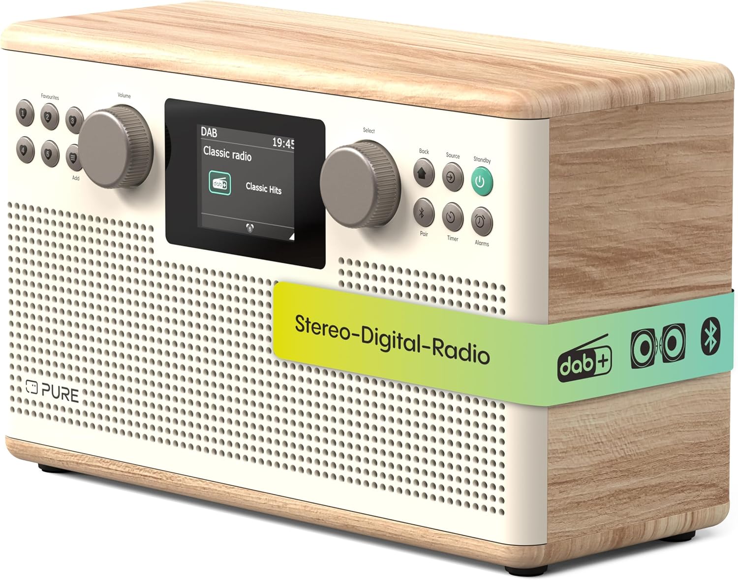 PURE Classic H6 DAB+/FM Radio with Bluetooth - Cotton White/Oak