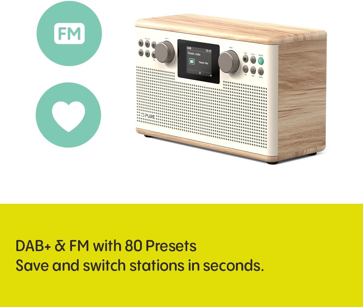 PURE Classic H6 DAB+/FM Radio with Bluetooth - Cotton White/Oak